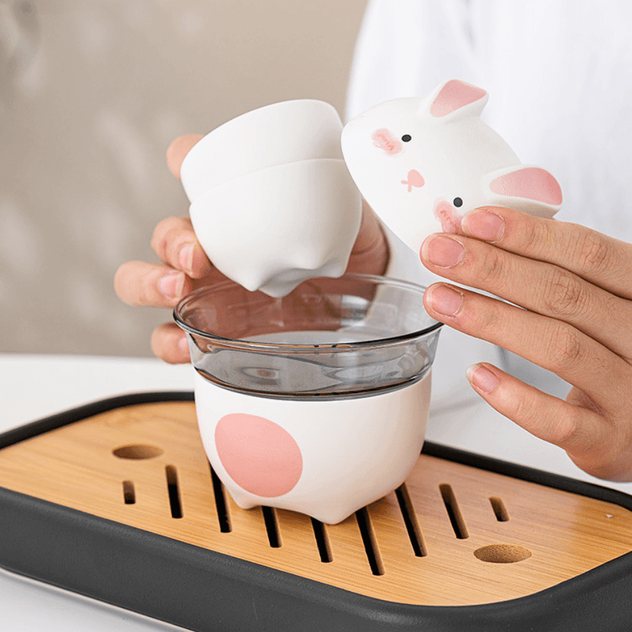 Ceramic Bunny Tea Set With Carrying Case