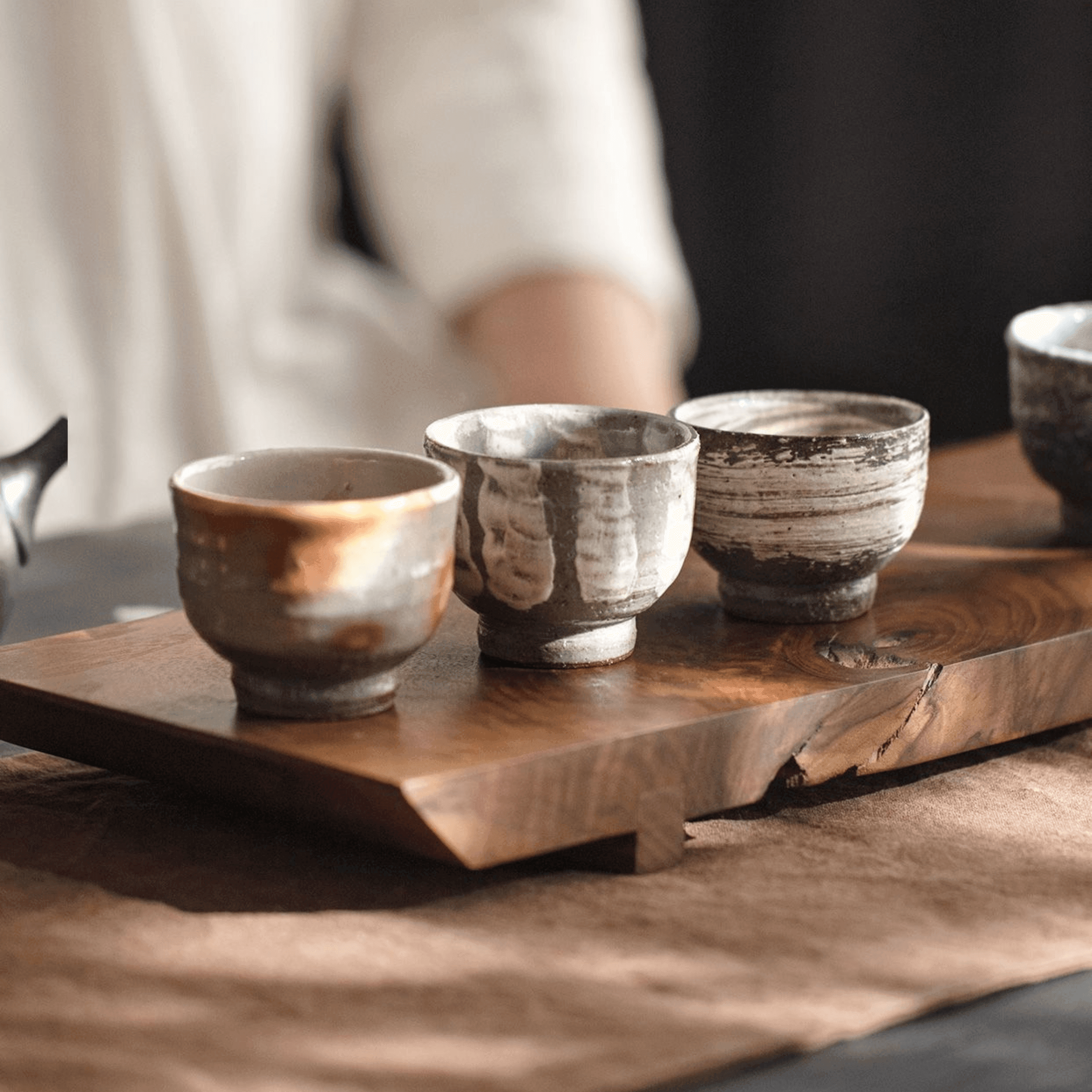 Japanese Handcrafted Sandy Textured Banko Ware Tea Cup Set