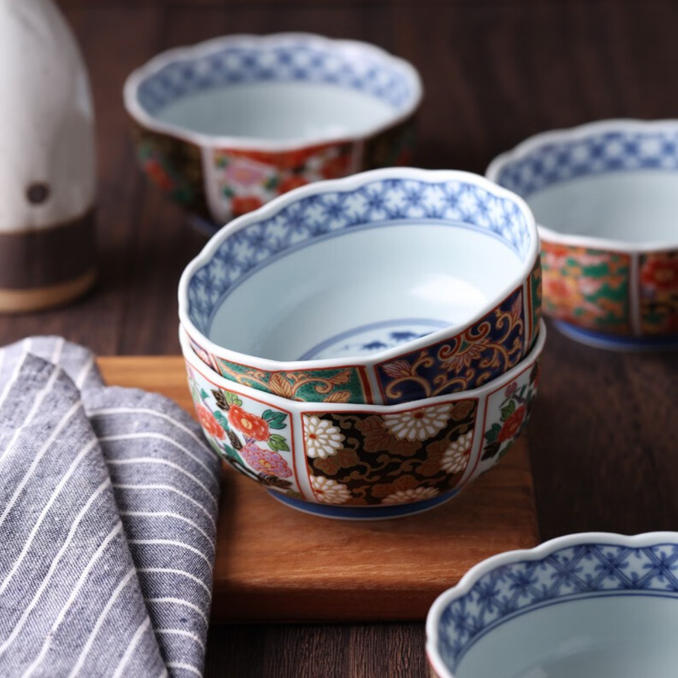 Japanese Handcrafted Mino Ware Court Dyed Bowls Set Of Five