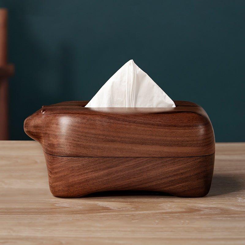Handcraft Bear Shaped Walnut Wood Tissue Box With Magnetic Cover