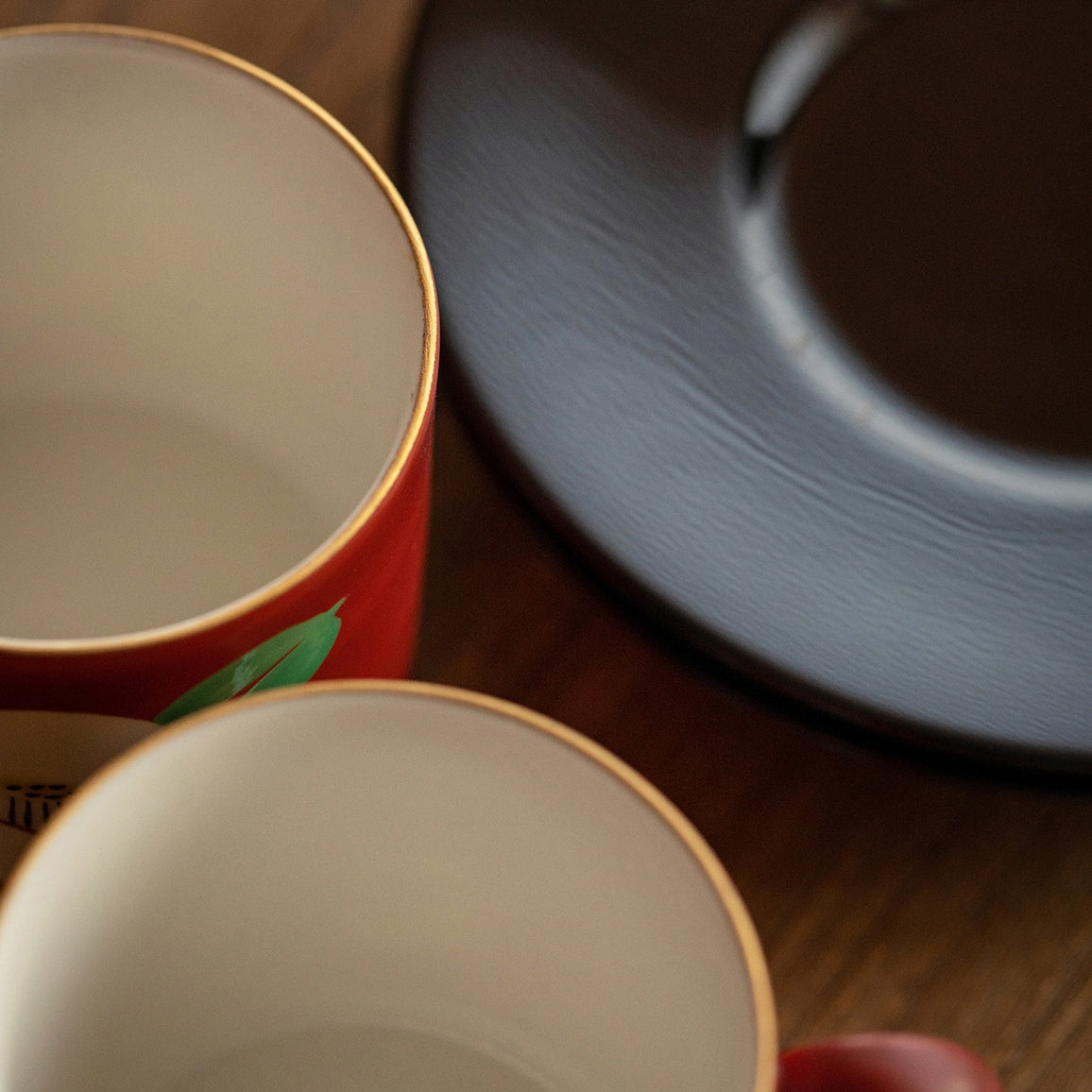 Mino Ware Handcrafted Akai Tsubaki Couple's Cup Set of Two
