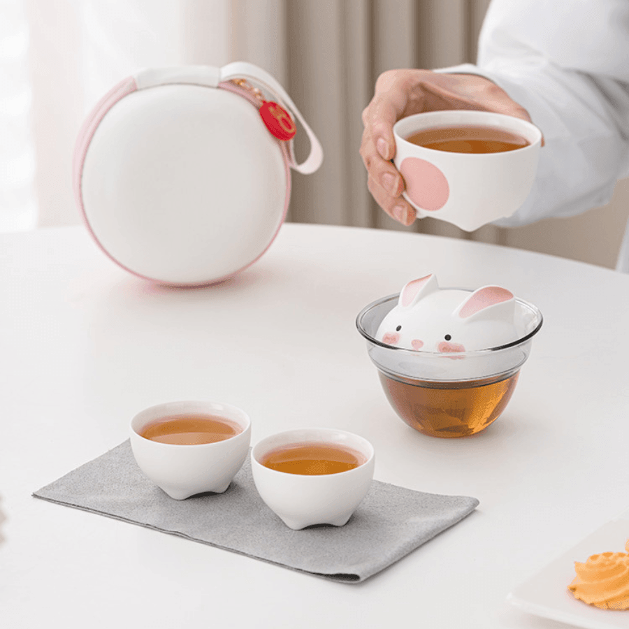 Ceramic Bunny Tea Set With Carrying Case