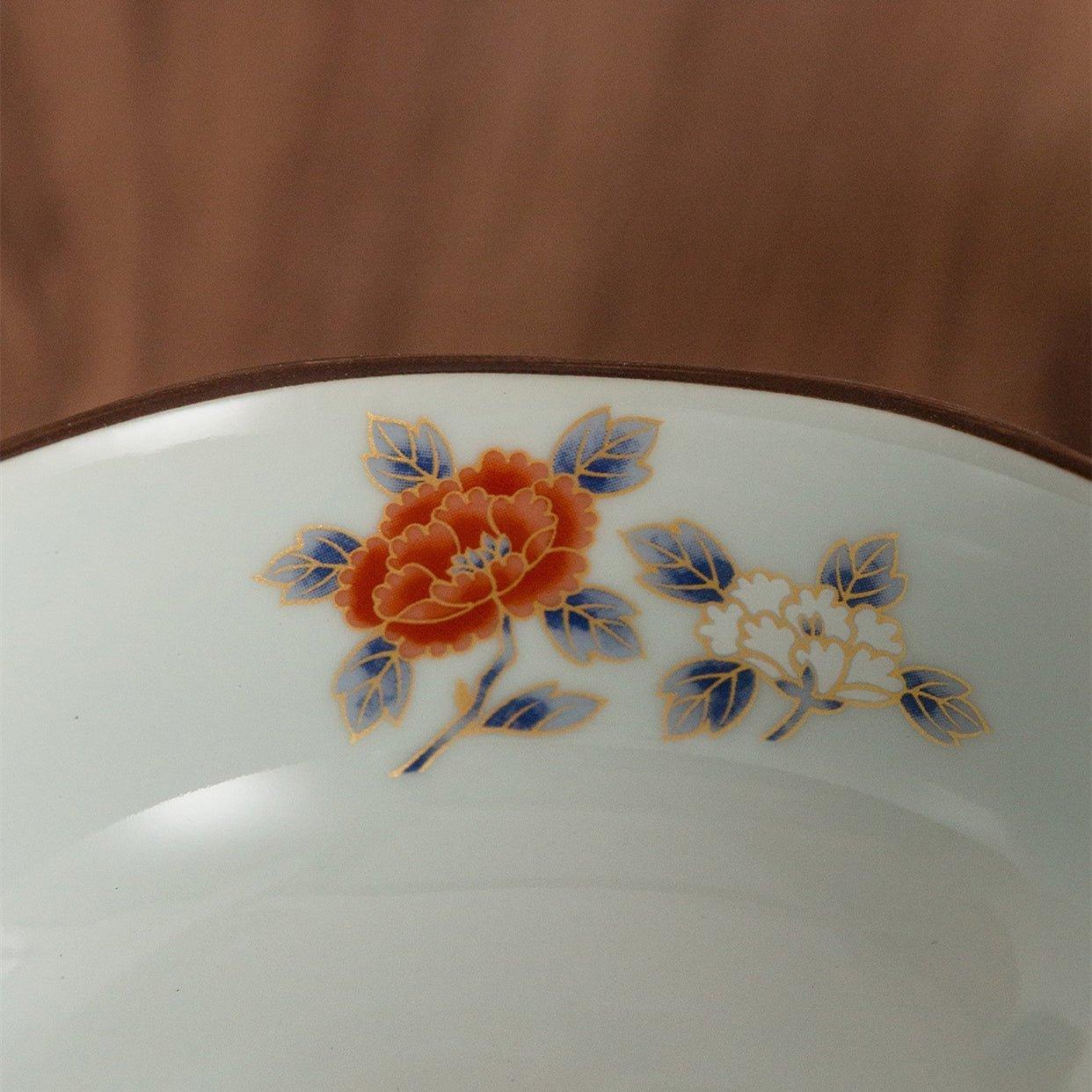 Japanese Mino Ware Court Dyed Brocade Octagonal Bowls Set