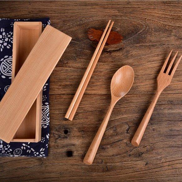 Japanese Minimalistic Wooden Utensil Set With Box