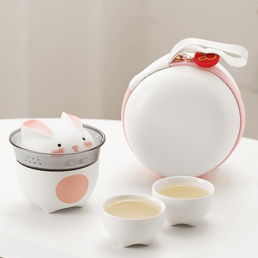 Ceramic Bunny Tea Set With Carrying Case