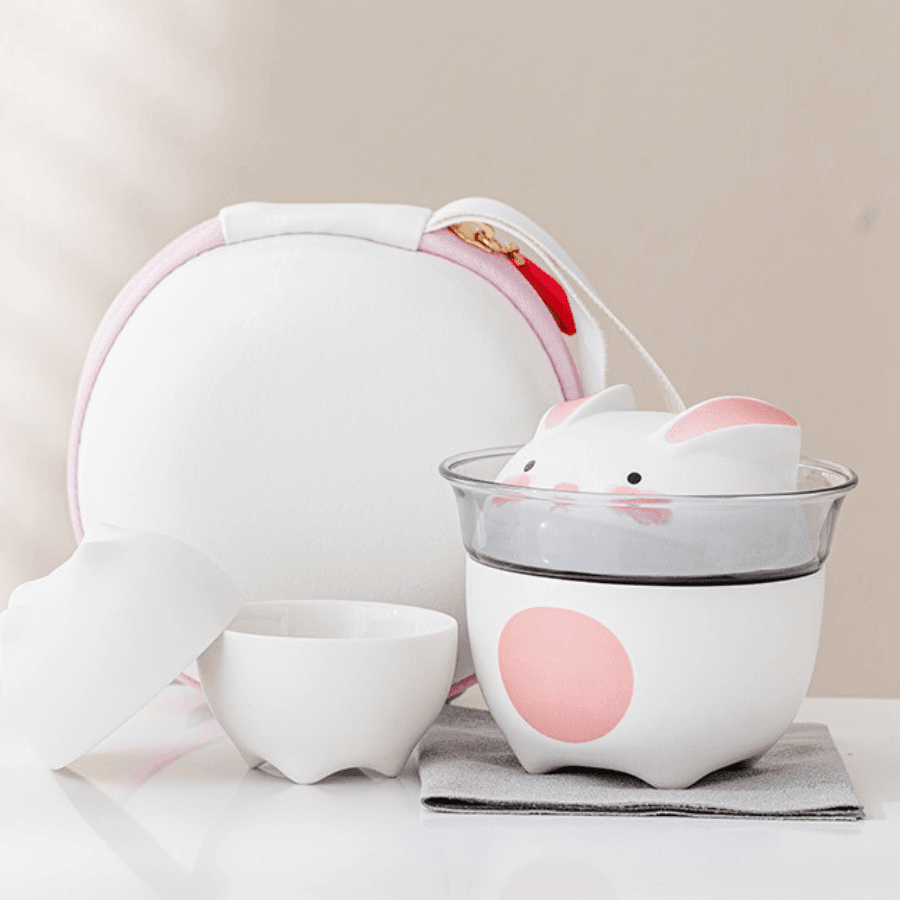 Ceramic Bunny Tea Set With Carrying Case