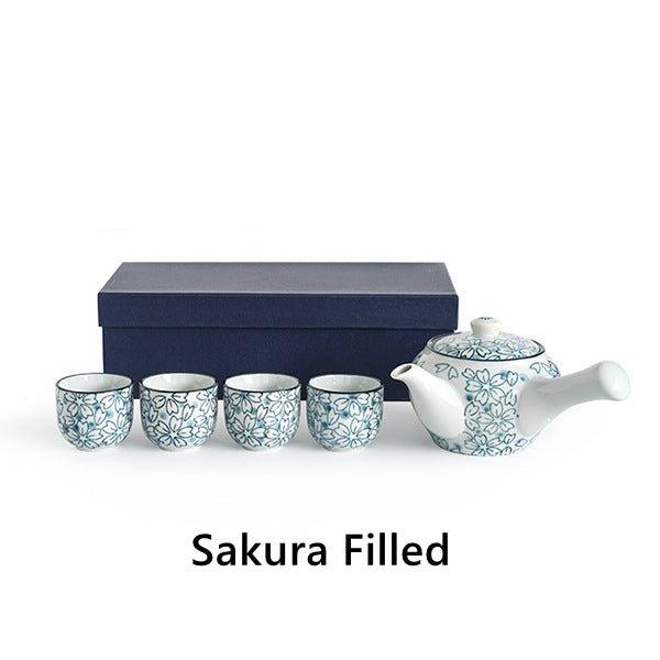 Japanese Handcrafted Blue Sakura Tea Sets - MASU
