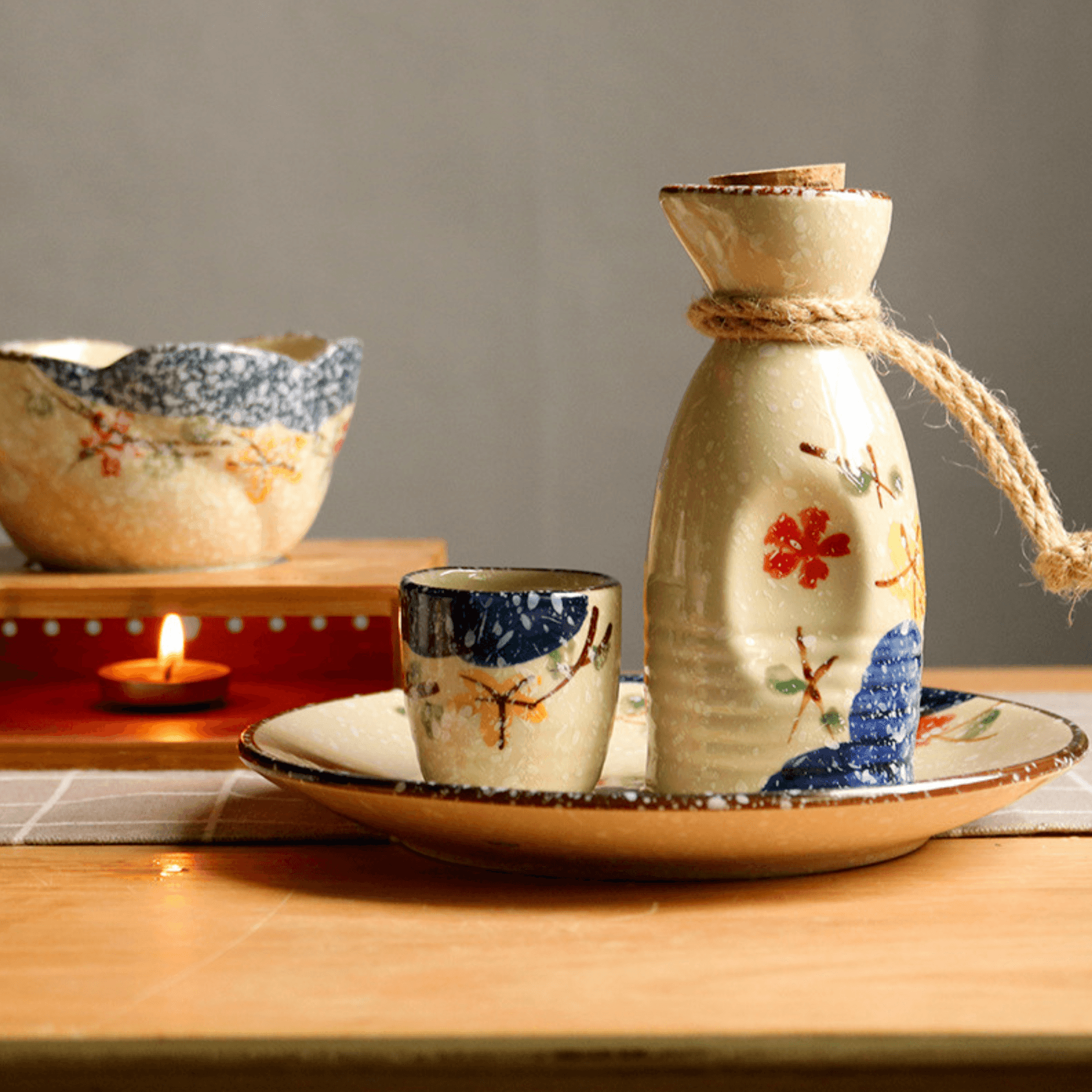 Japanese Sakura Sake Ceramic Flagon Sets