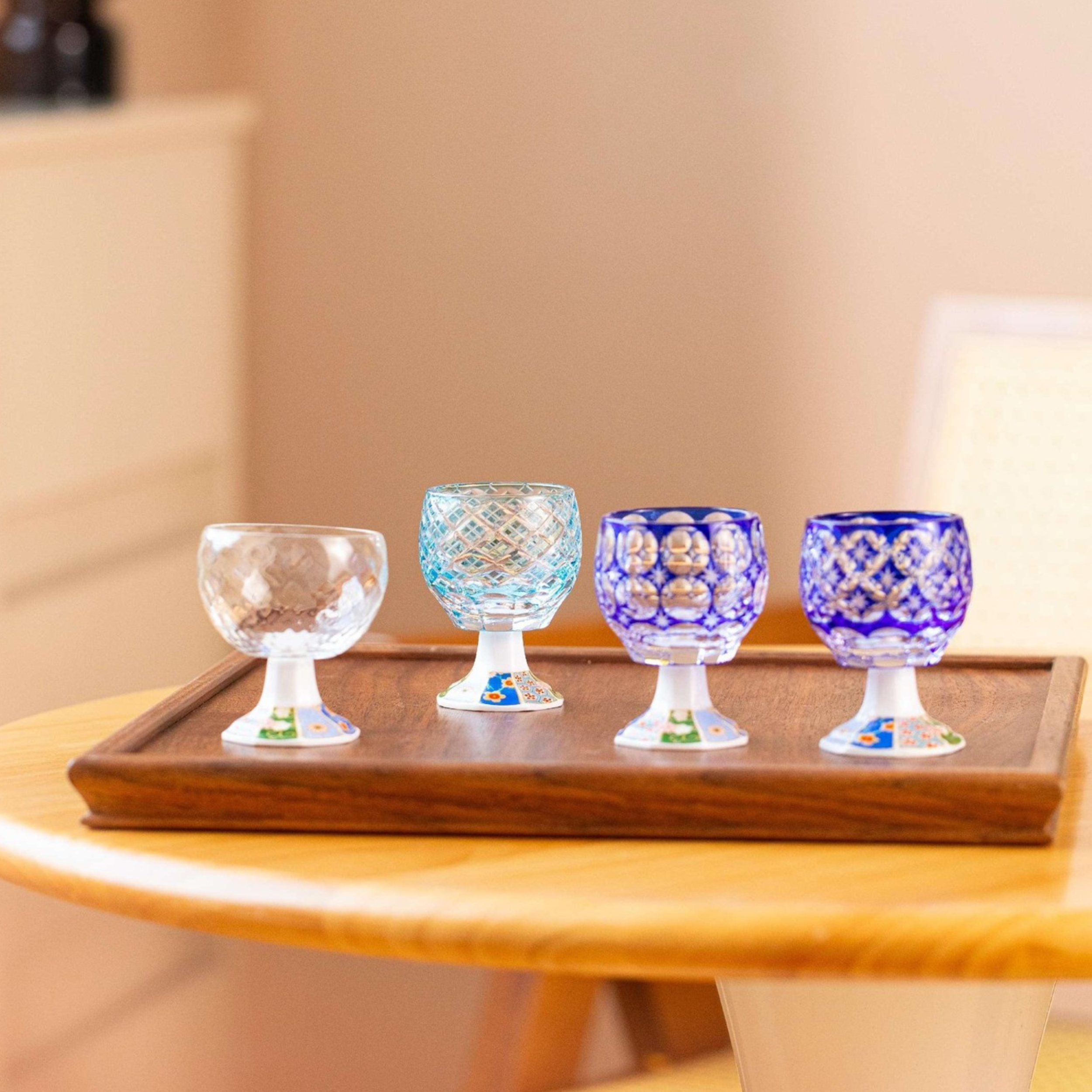 Edo Kiriko Handcrafted Takadaka Komon Goblet Glass Collection