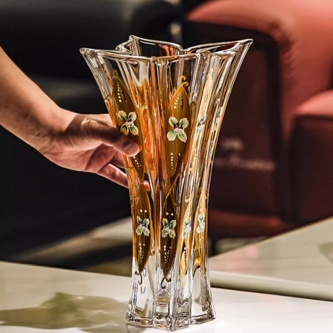 Bohemian Enamel And Gold Crystal Lily Vase