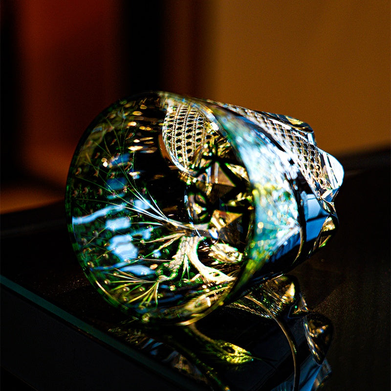 Edo Kiriko Handcrafted Green Serpent Whisky Glass With Wooden Box