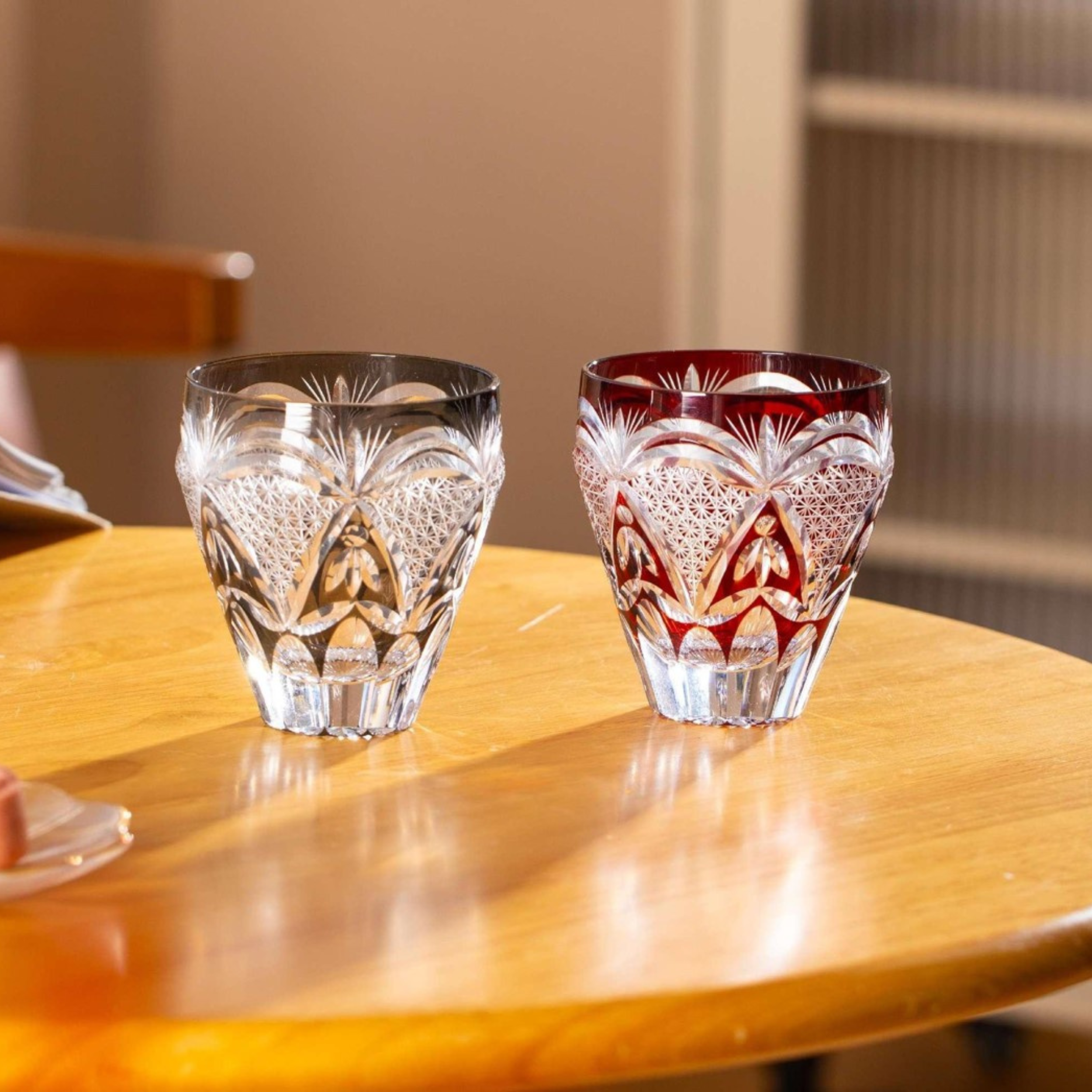 Edo Kiriko Handcrafted Kohaku Sakura Whisky Glass Collection