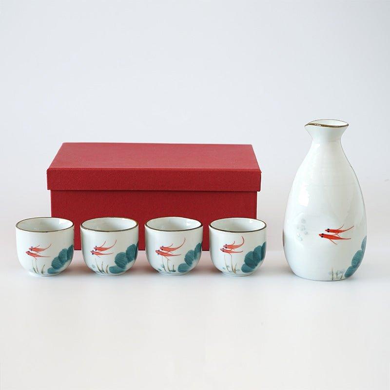 Japanese Handcrafted Goldfish Ceramic Sake Set