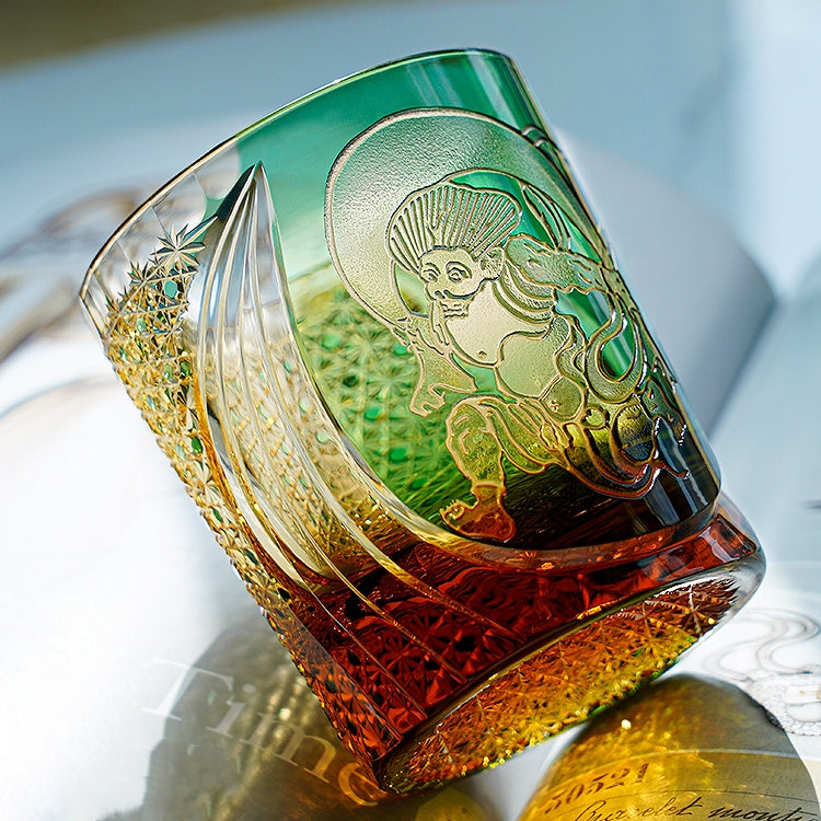 Edo Kiriko Handcrafted Fujin Whisky Glass With Wooden Box