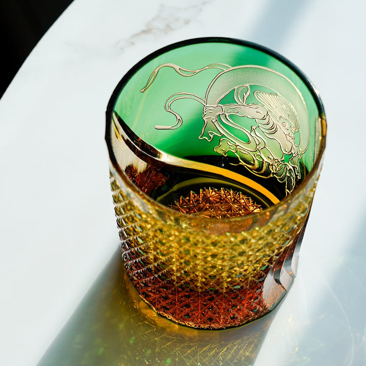 Edo Kiriko Handcrafted Fujin Whisky Glass With Wooden Box