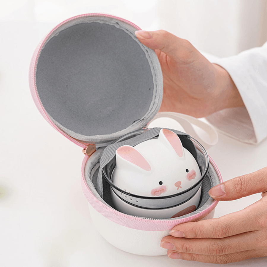 Ceramic Bunny Tea Set With Carrying Case