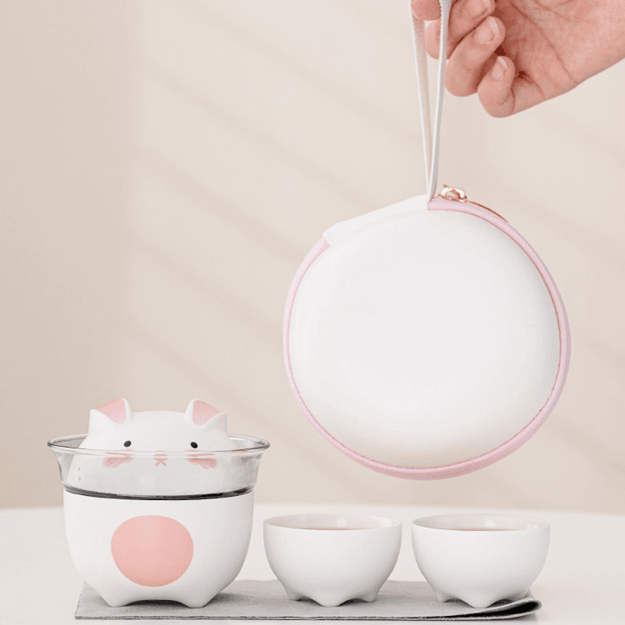 Ceramic Bunny Tea Set With Carrying Case