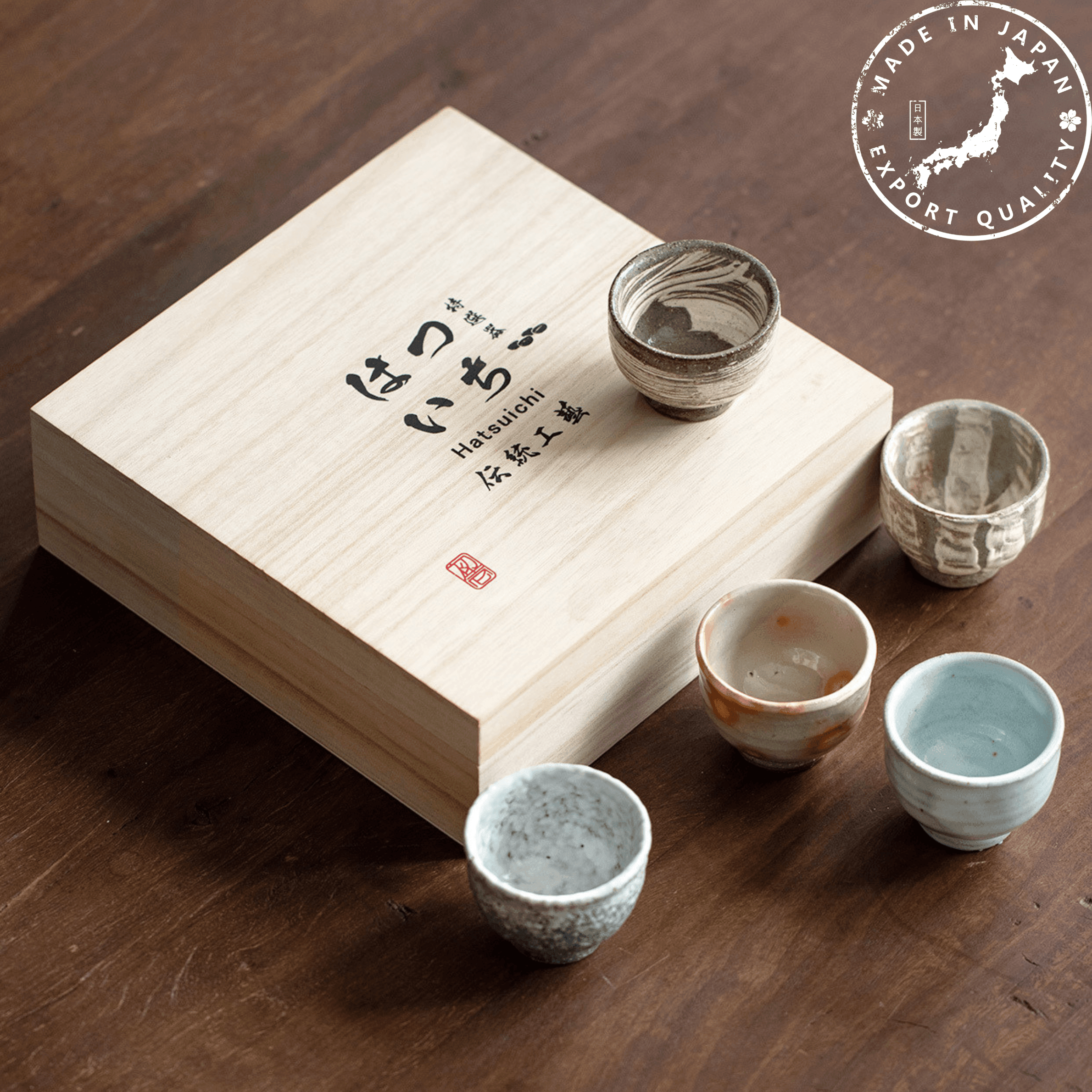 Japanese Handcrafted Sandy Textured Banko Ware Tea Cup Set