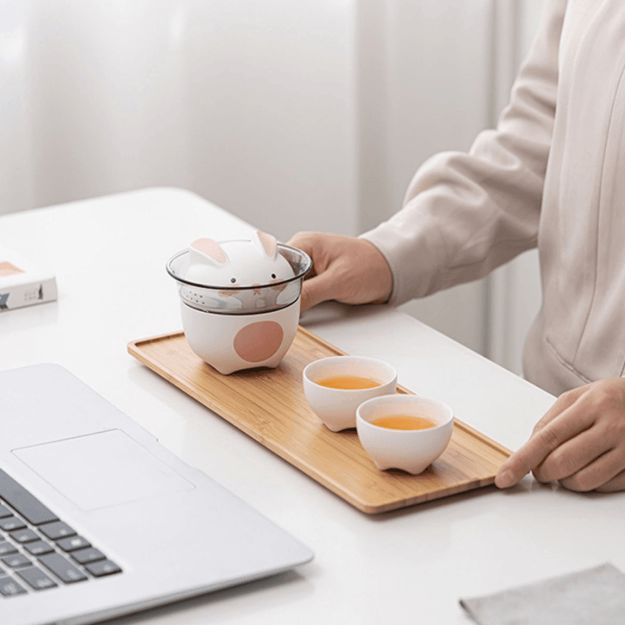 Ceramic Bunny Tea Set With Carrying Case
