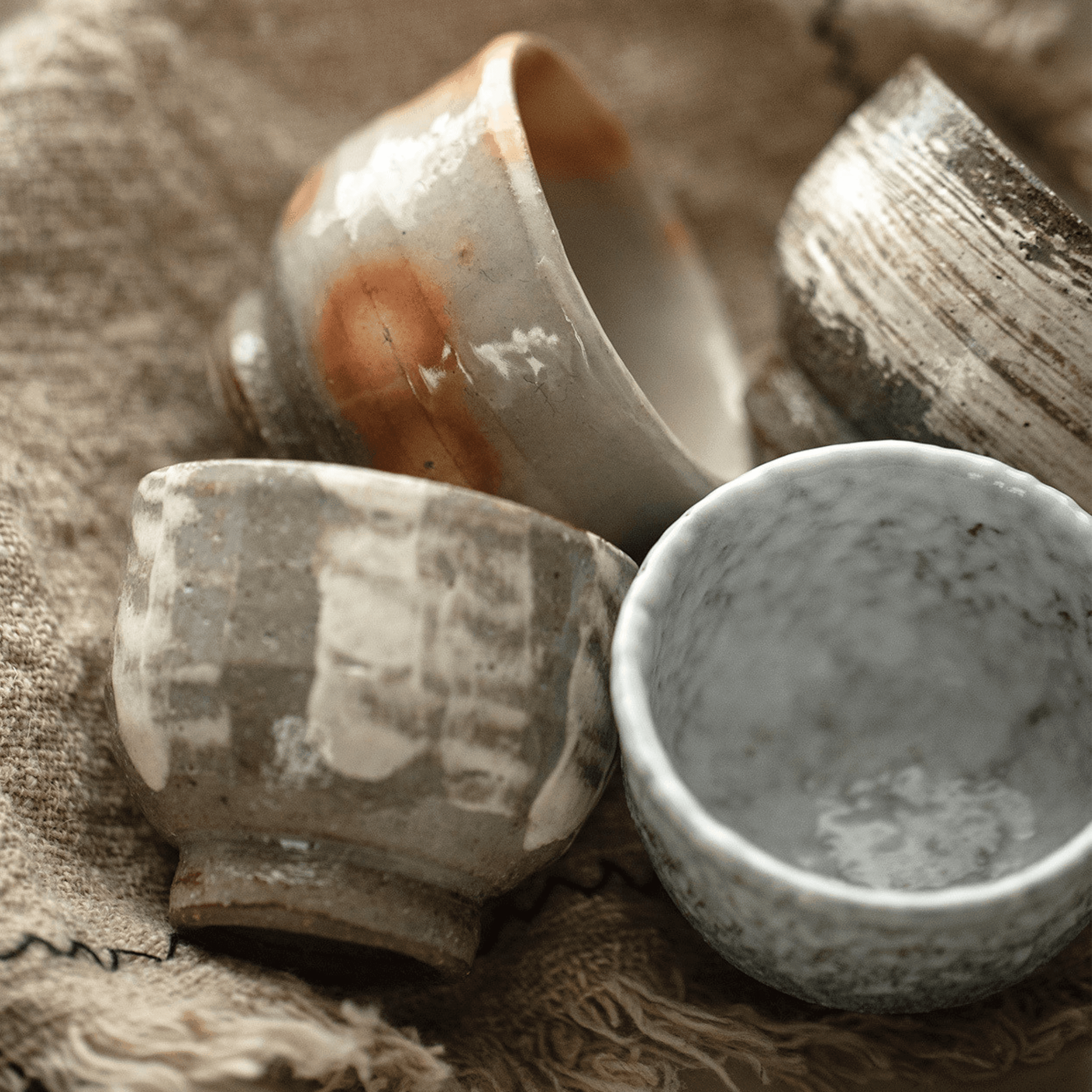 Japanese Handcrafted Sandy Textured Banko Ware Tea Cup Set
