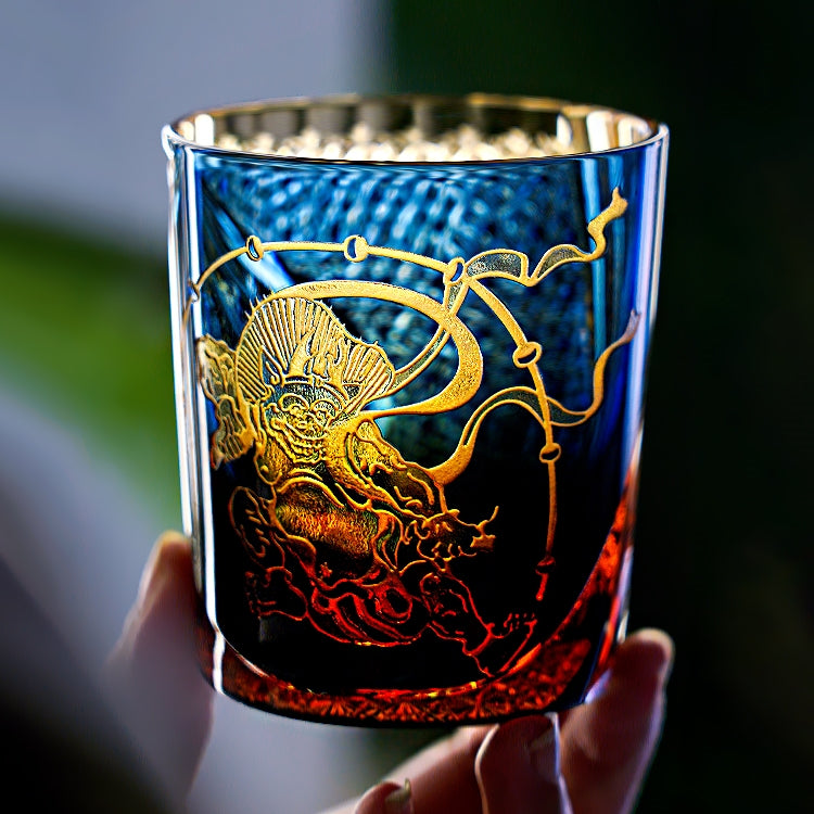 Edo Kiriko Handcrafted Raijin Whisky Glass With Wooden Box