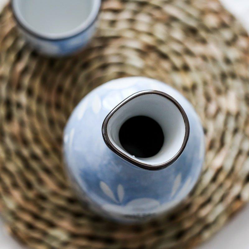 Japanese Handcrafted Blue Sakura Ceramic Sake Set