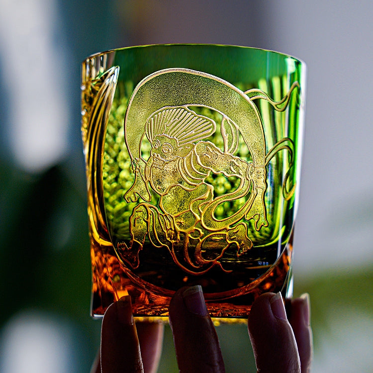 Edo Kiriko Handcrafted Fujin Whisky Glass With Wooden Box