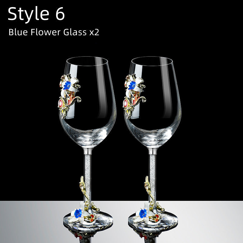 Metallic Flower Crystal Wine Glasses with Decanter Suitcase Set - MASU