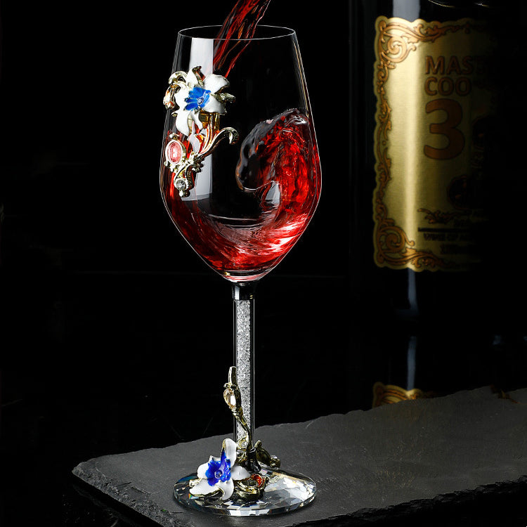 Metallic Flower Crystal Wine Glasses with Decanter Suitcase Set