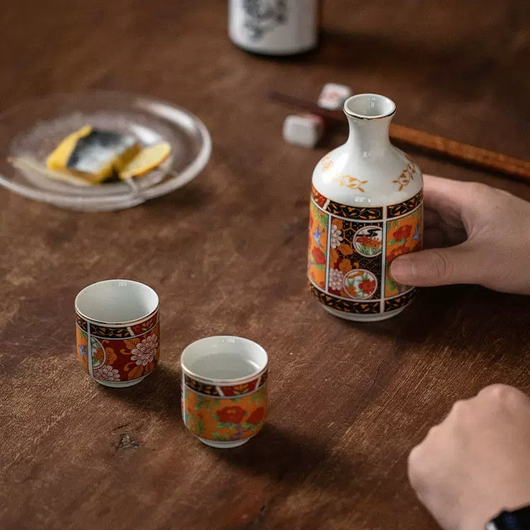 Japanese Handcrafted Mino Ware Ceramic Sake Set