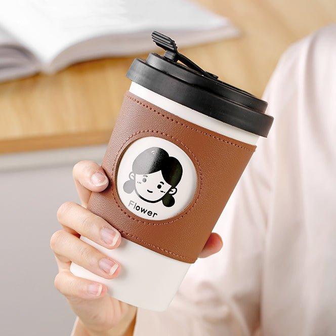 Ceramic Reusable Coffee Cup With Leather Sleeve