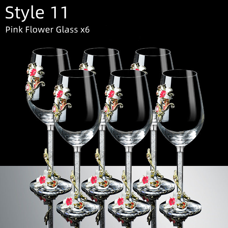 Metallic Flower Crystal Wine Glasses with Decanter Suitcase Set - MASU