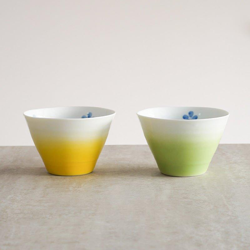 Japanese Handcrafted Arita Ware Ceramic Gradient Ombré Conical Bowls