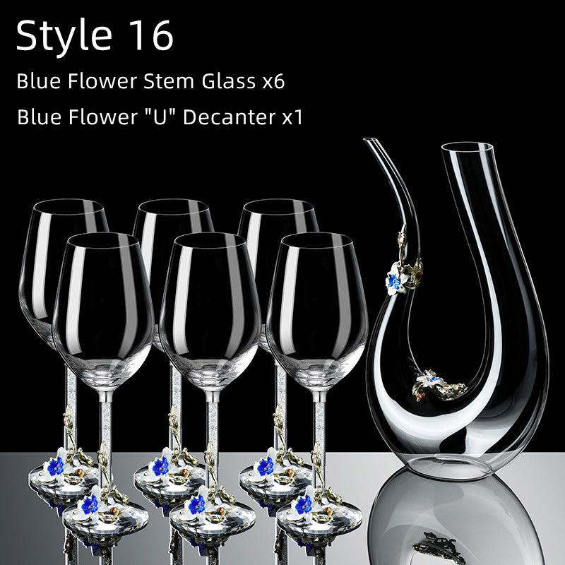 Metallic Flower Crystal Wine Glasses with Decanter Suitcase Set - MASU