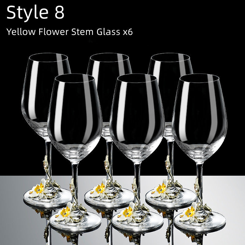 Metallic Flower Crystal Wine Glasses with Decanter Suitcase Set - MASU