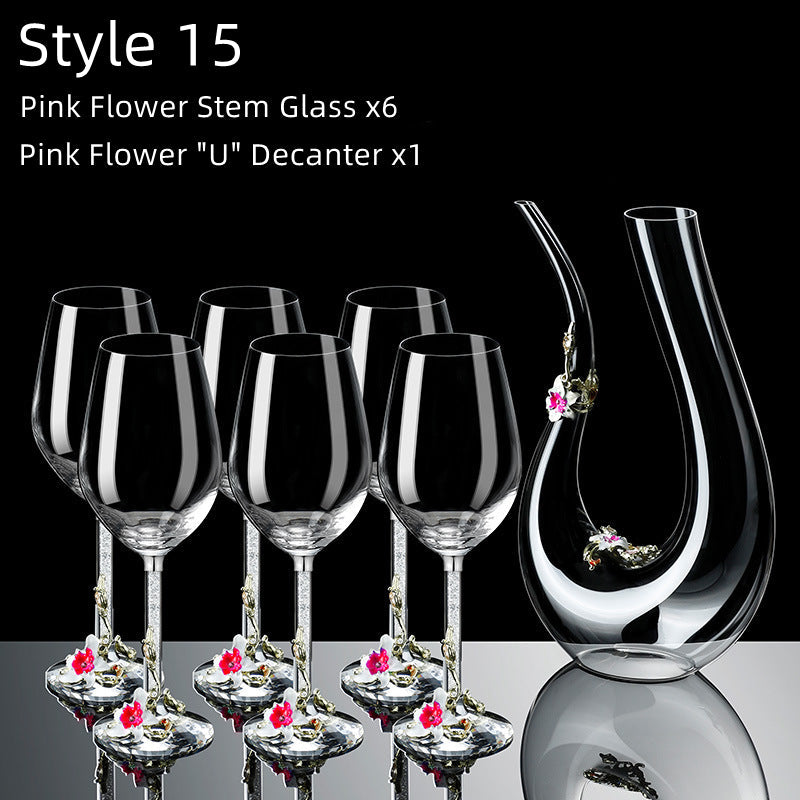 Metallic Flower Crystal Wine Glasses with Decanter Suitcase Set - MASU