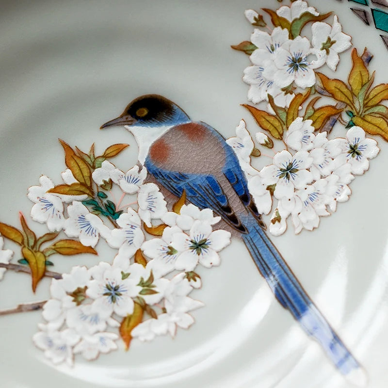 Kutaniyaki Sakurabana Hibari Ceramic Plate Set of Five