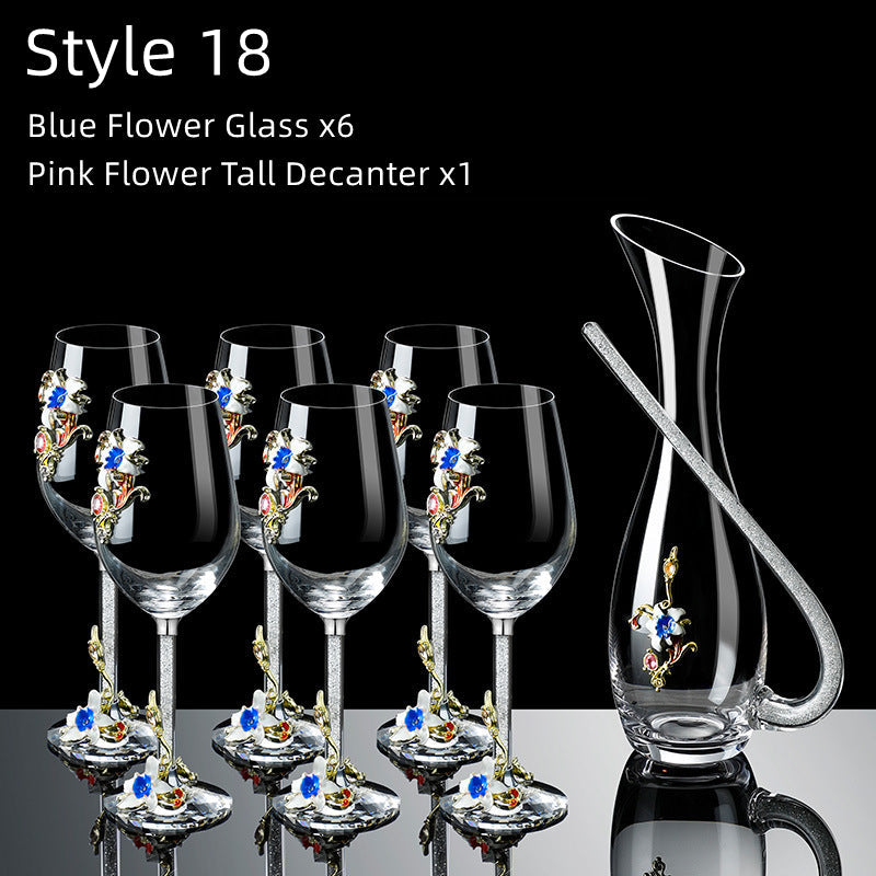 Metallic Flower Crystal Wine Glasses with Decanter Suitcase Set - MASU