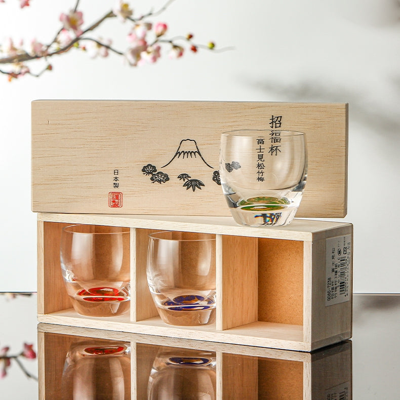 Toyo-Sasaki Handcrafted Shochikubai Sake Glass Set of Three