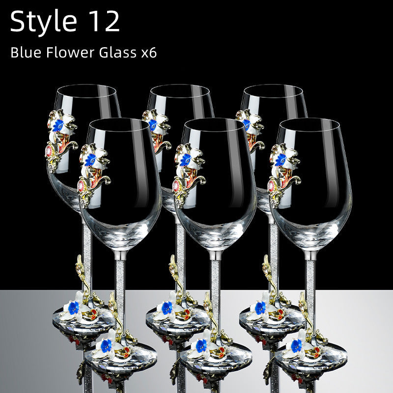 Metallic Flower Crystal Wine Glasses with Decanter Suitcase Set - MASU