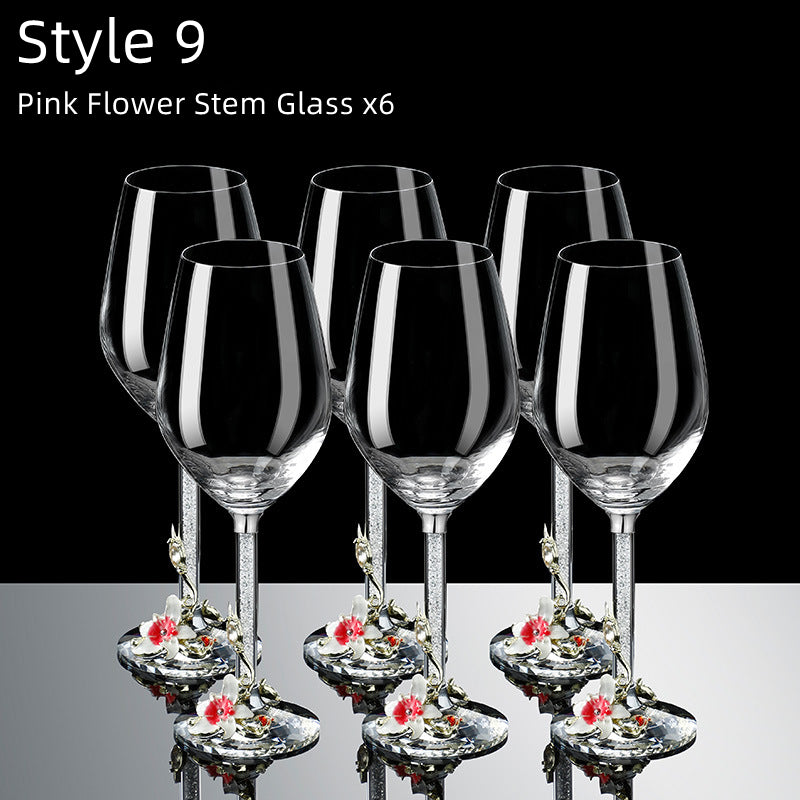 Metallic Flower Crystal Wine Glasses with Decanter Suitcase Set - MASU