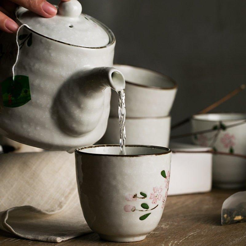 Japanese Handcrafted Ceramic Glazed Sakura Tea Gift Set