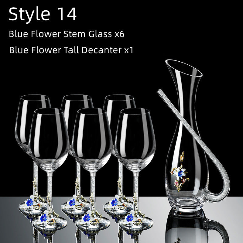 Metallic Flower Crystal Wine Glasses with Decanter Suitcase Set - MASU