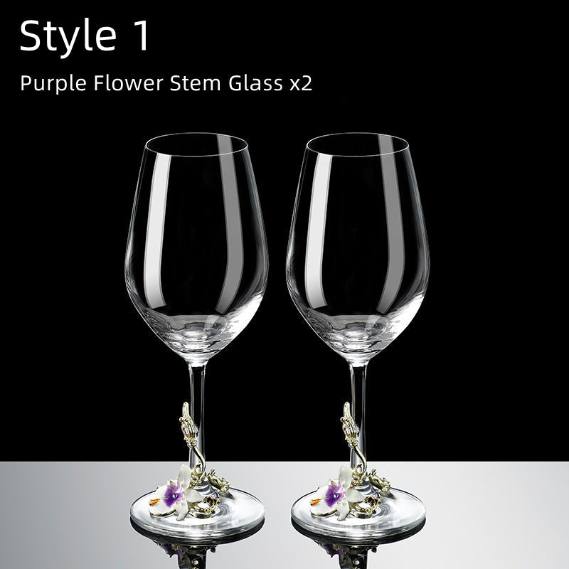 Metallic Flower Crystal Wine Glasses with Decanter Suitcase Set - MASU