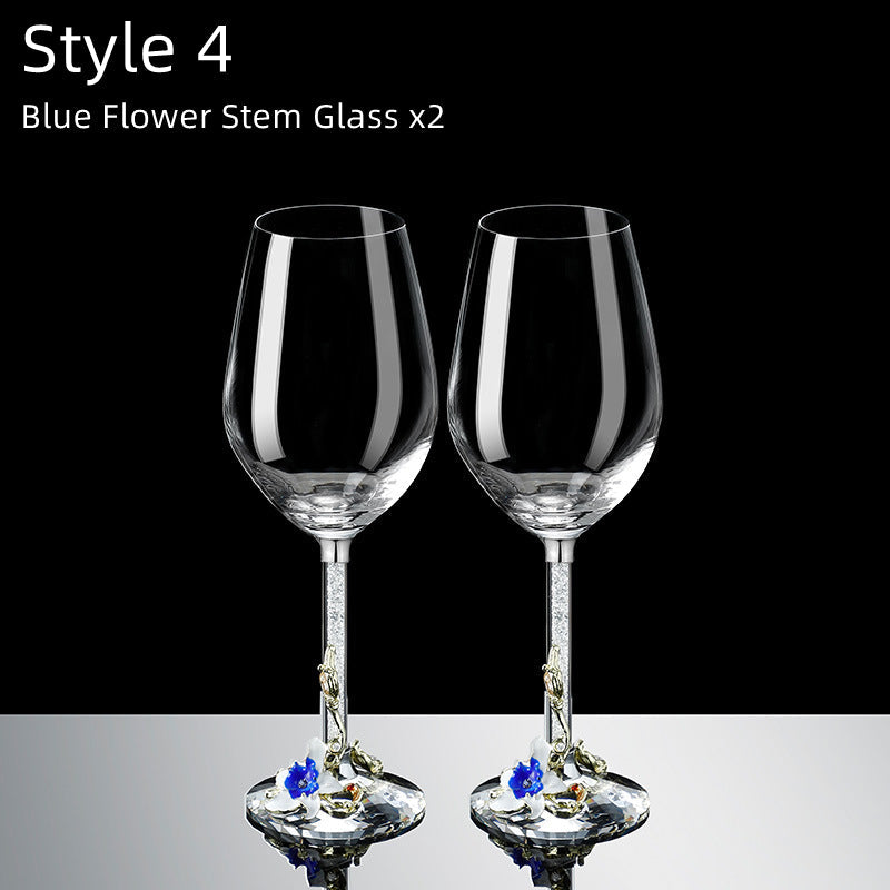 Metallic Flower Crystal Wine Glasses with Decanter Suitcase Set - MASU