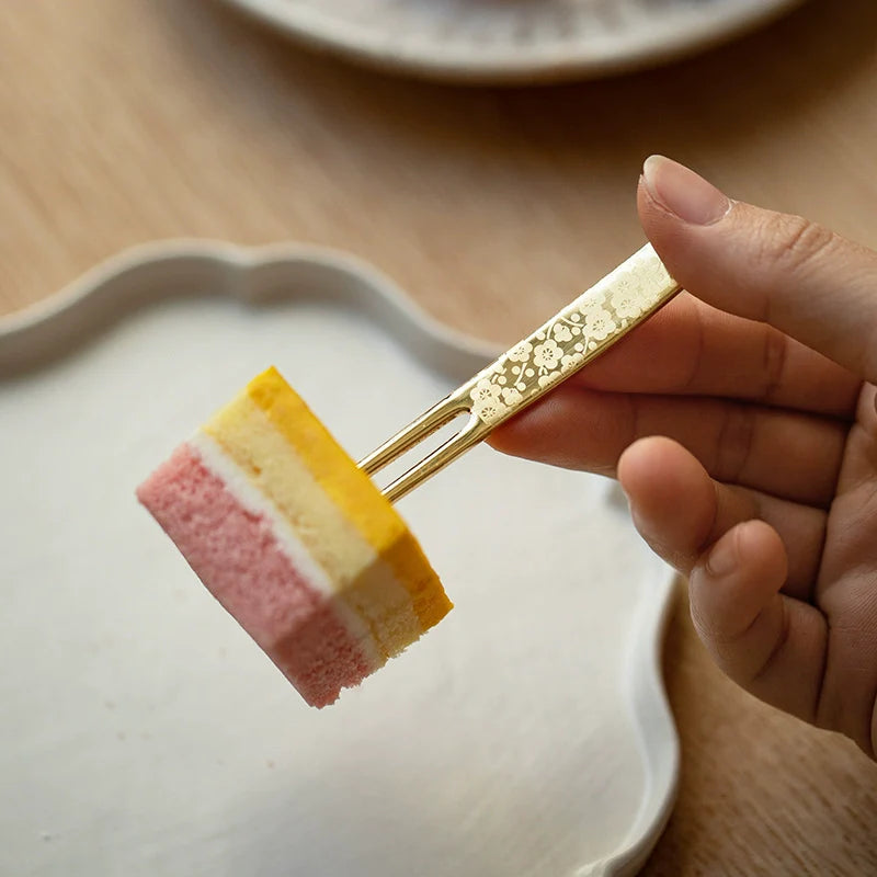 Golden Japanese Dessert Fork Collection