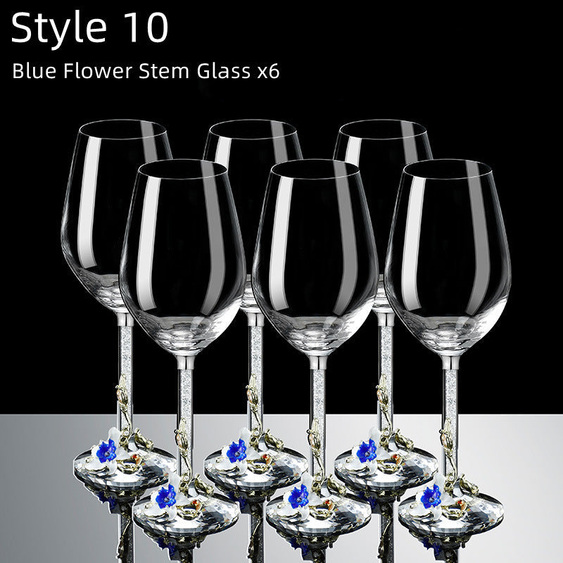 Metallic Flower Crystal Wine Glasses with Decanter Suitcase Set - MASU