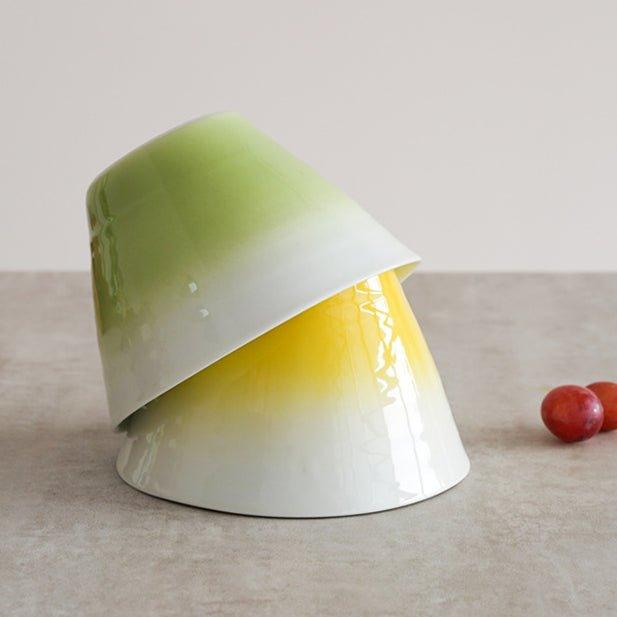Japanese Handcrafted Arita Ware Ceramic Gradient Ombré Conical Bowls