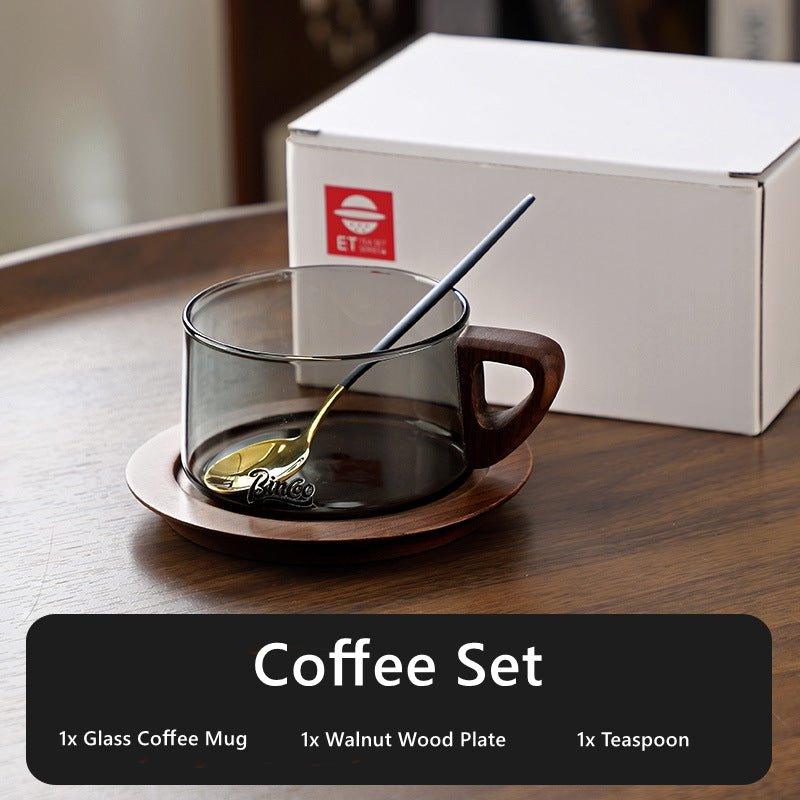 Wide Glass Coffee Mug With Wooden Handle Sets - MASU