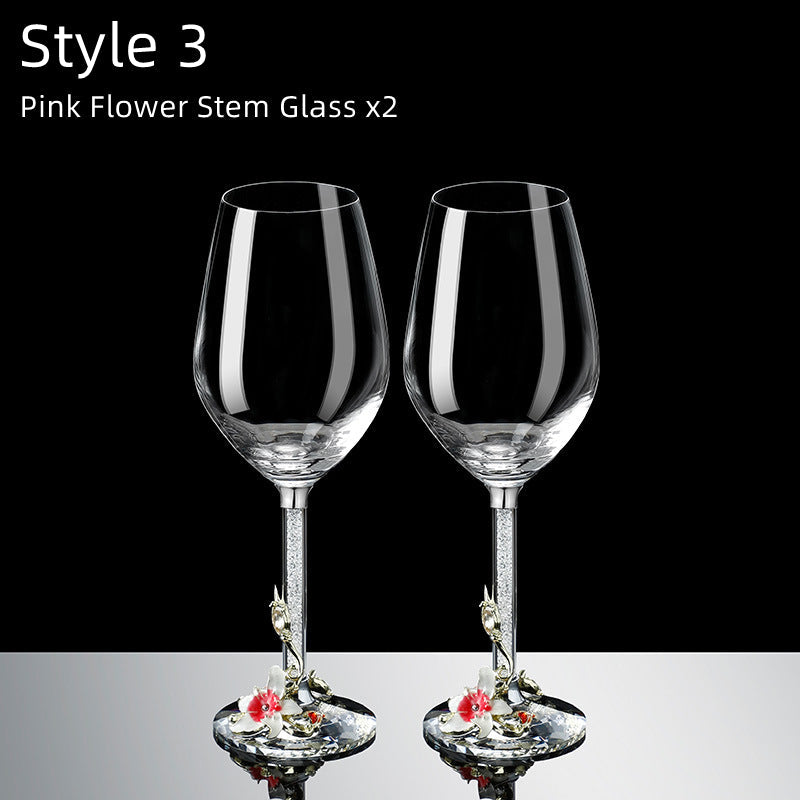 Metallic Flower Crystal Wine Glasses with Decanter Suitcase Set - MASU